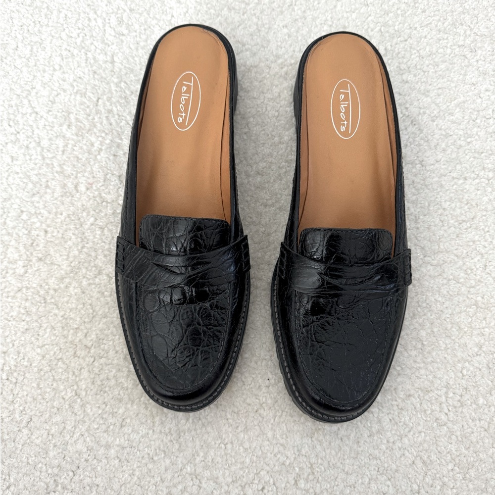 Talbots black leather loafer slides shoes - size 8 - Picture 2 of 6